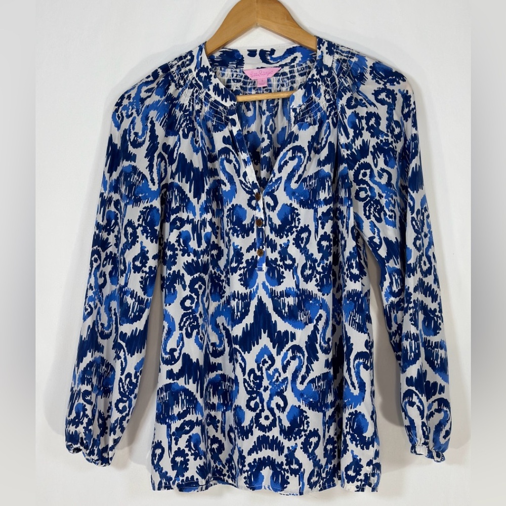 Lilly Pulitzer Women Resort Navy Beach Bathers Meg Tunic Top Small Coastal